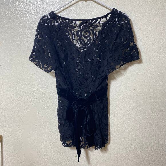 Whitewash Y2K Black Lace Empire Waist Velvet Tie Size Large Whimsygoth Witchy - Picture 2 of 4